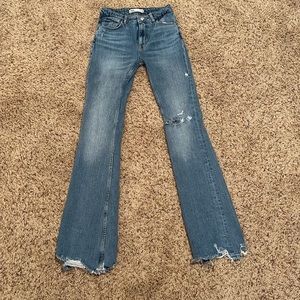 Zara flare fit high rise flare leg full length stretch jeans